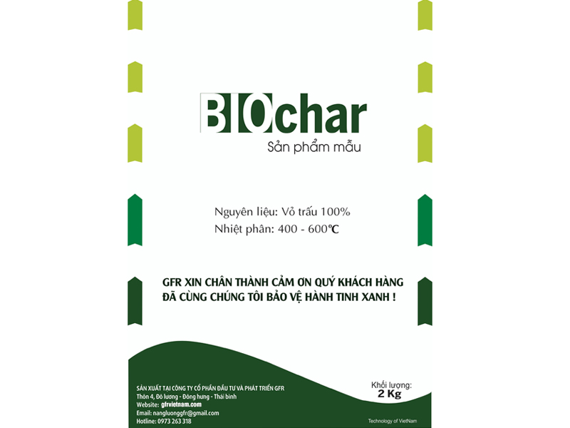 Biochar Nguyên liệu: Vỏ chấu 100%  Nhiệt phân: 400-600ºC  GFR xin chân thành cảm ơn Quý khách hàng đã cùng chúng tôi bảo vệ hành tinh xanh!